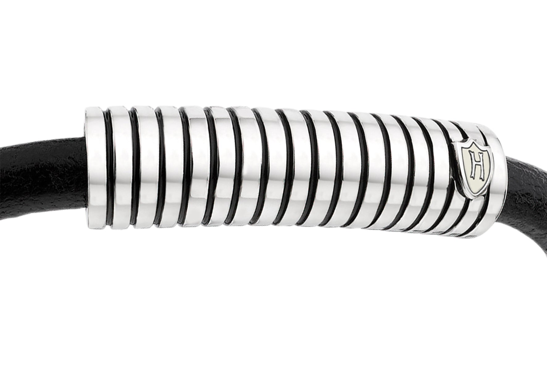 Hoxton London Men's Sterling Silver Stripe Leather Silver Magnetic  Bracelet