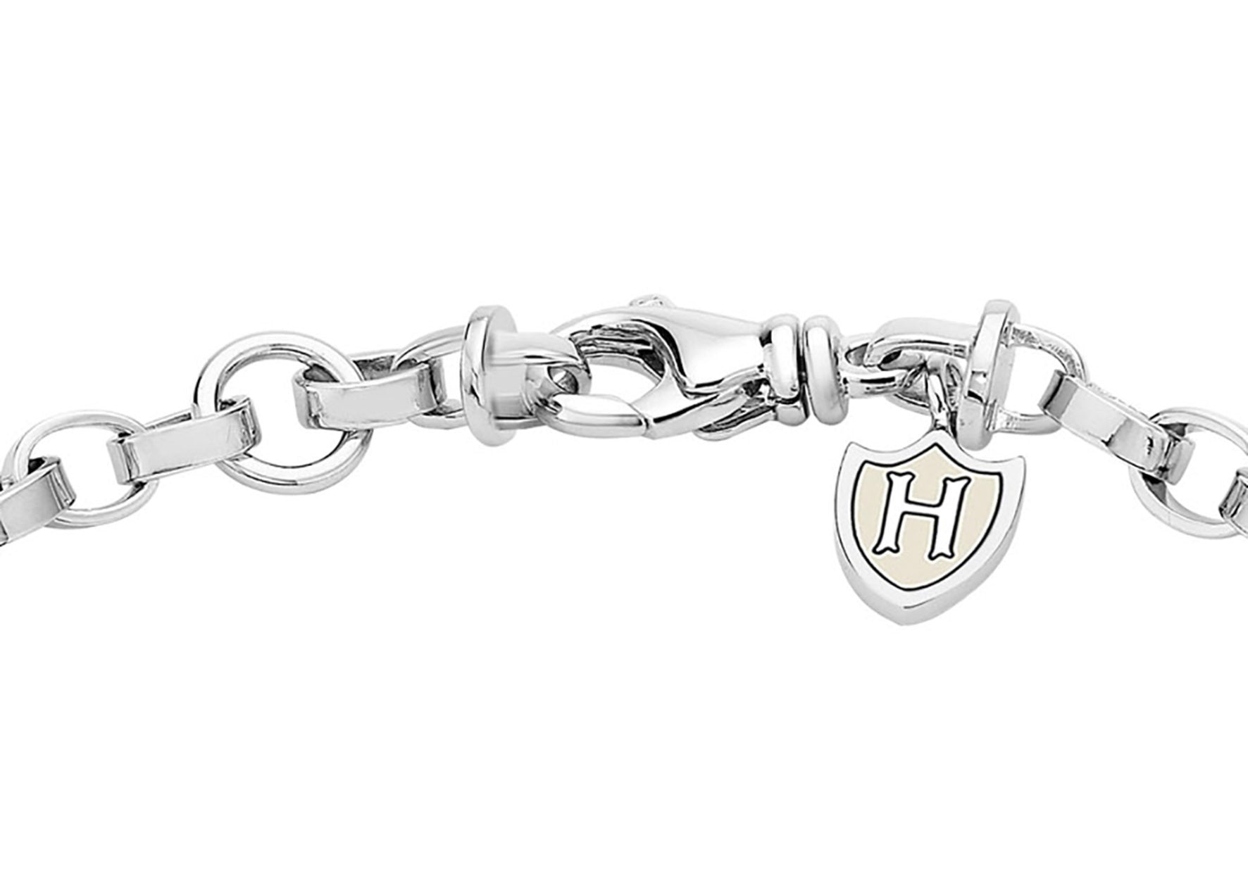 Hoxton London Men's Sterling Silver Stone Black Zirconia  ID Adjustable Bracelet