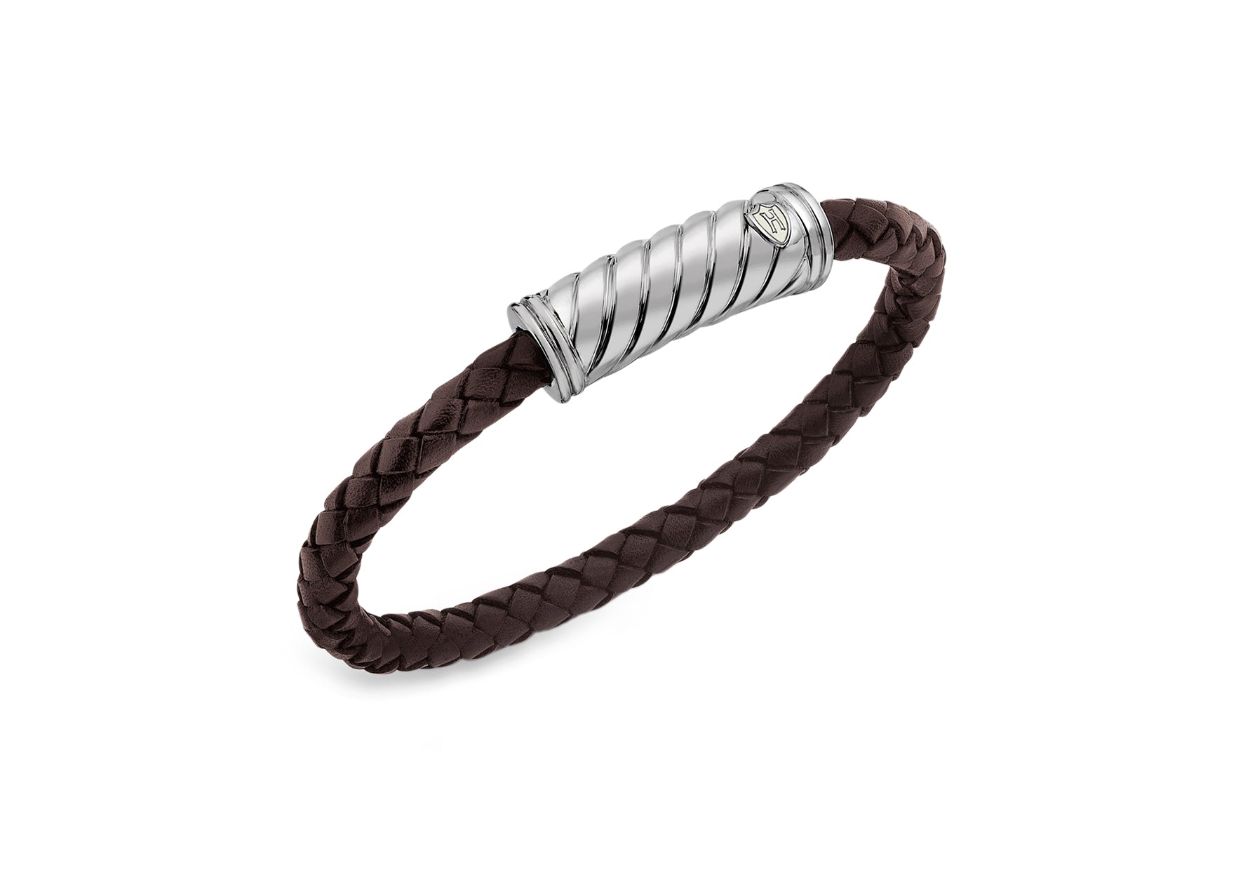 Hoxton London Men's Sterling Silver Twist Plaited Leather Silver Magnetic  Bracelet
