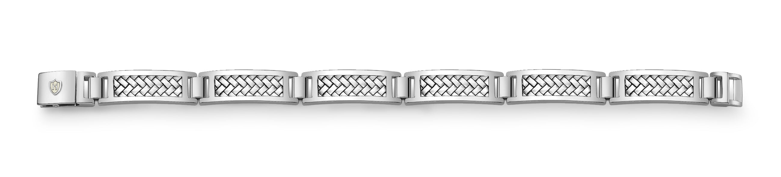 Hoxton London Men's Sterling Silver Rhodium Plated Herringbone Rectangular Link Bracelet