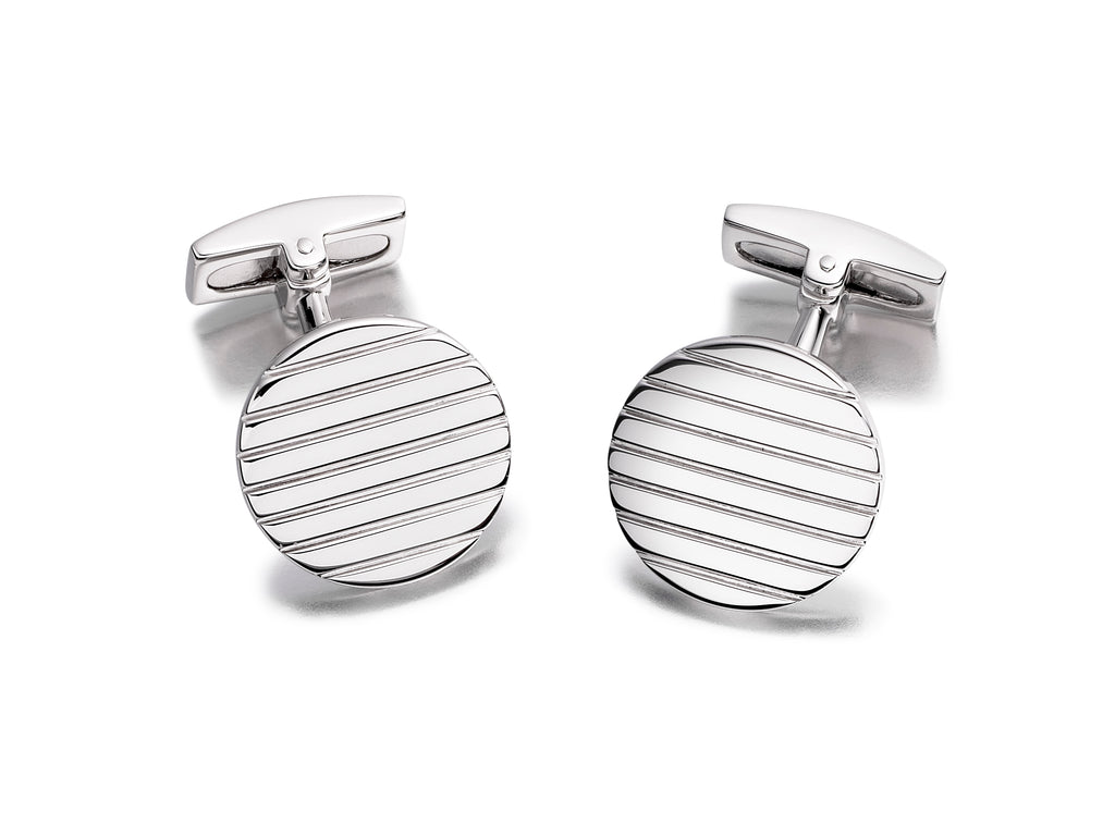 Hoxton London Men's Sterling Silver Round Ribbed Cufflinks