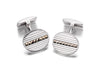 Hoxton London Men's Sterling Silver Oval Marasite Set Ribbed Cufflinks