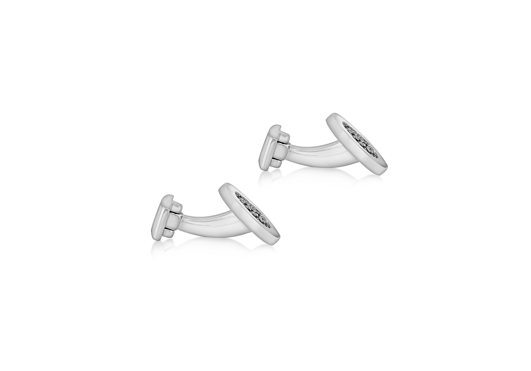 Hoxton London Men's Sterling Silver Round Black Zirconia  Cufflinks