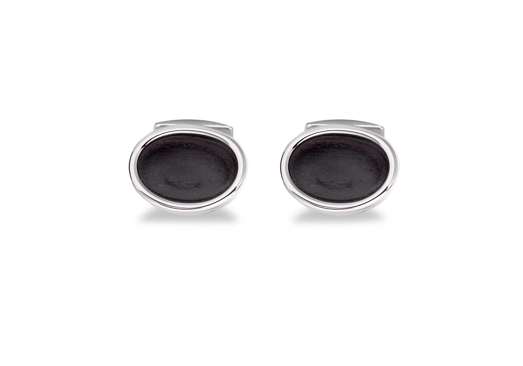 Hoxton London Men's Sterling Silver Ebony Wood Oval Cufflinks