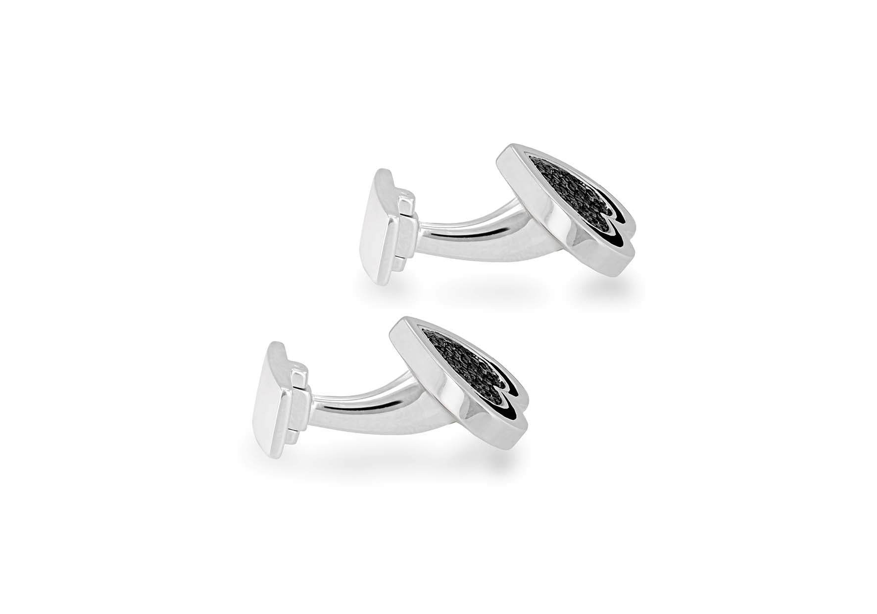 Hoxton London Men's Sterling Silver Heart Black Zirconia  Cufflinks