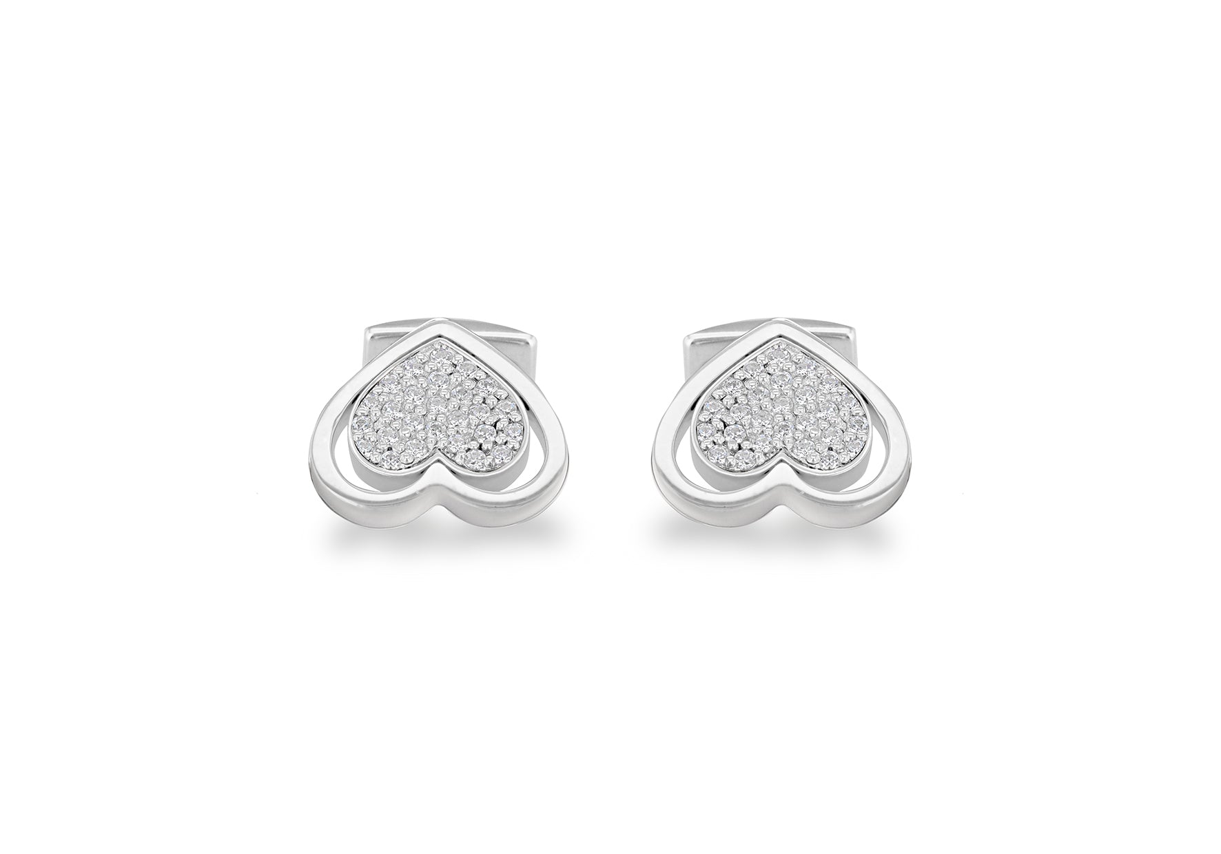 Hoxton London Men's Sterling Silver Heart Zirconia  Cufflinks