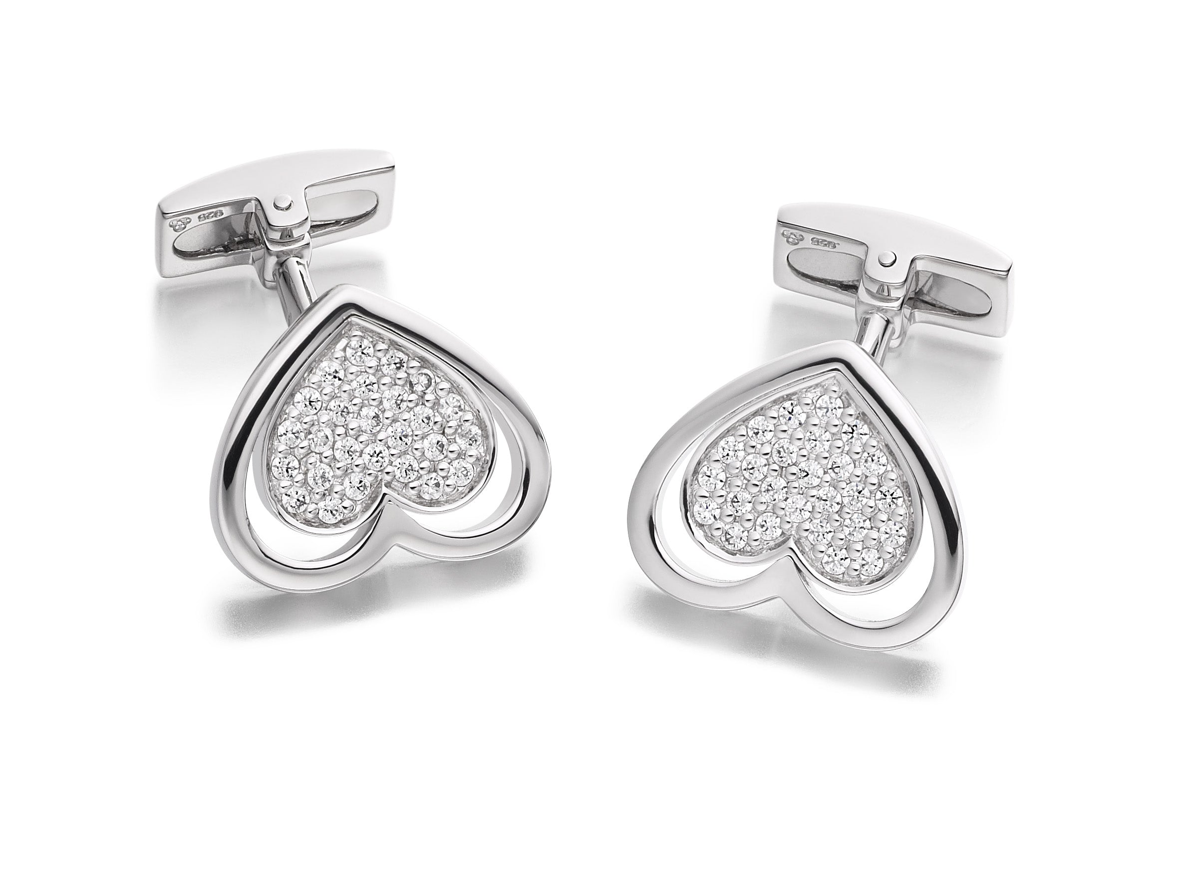 Hoxton London Men's Sterling Silver Heart Zirconia  Cufflinks