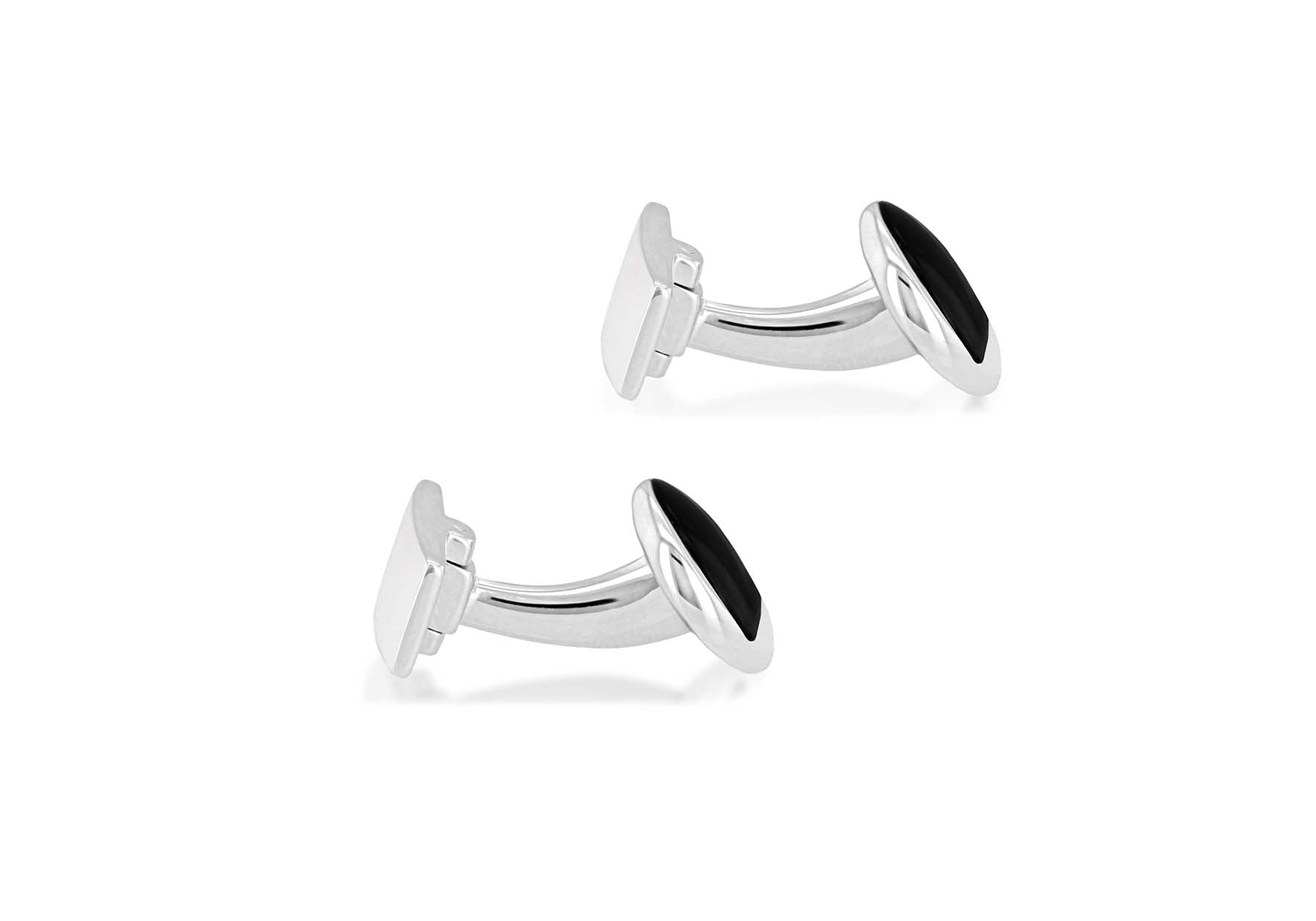 Hoxton London Men's Sterling Silver and Black Agate irular Cufflinks