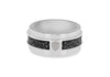 Hoxton London Men's Sterling Silver Black Leather Spinning Ring