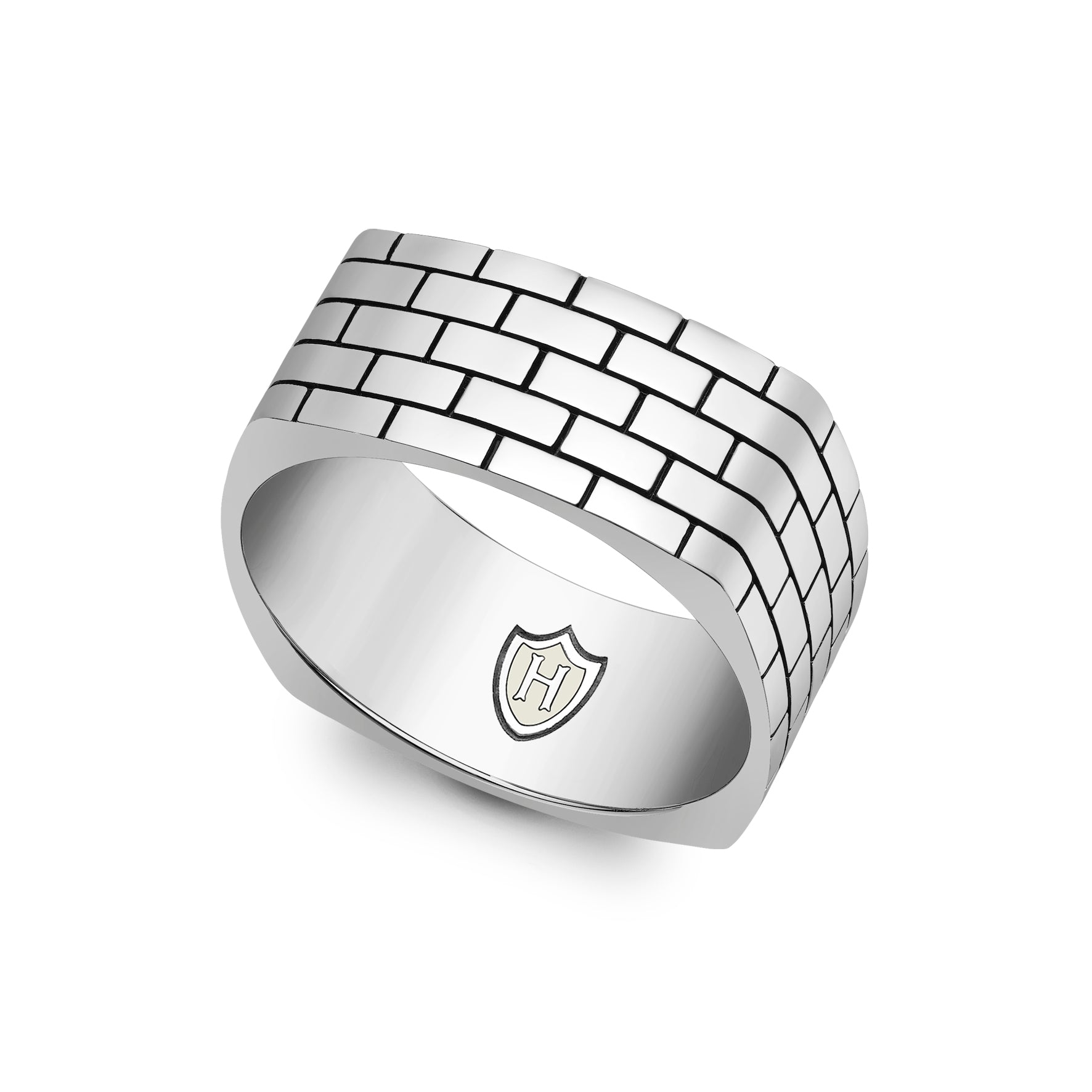 Hoxton London Men's Sterling Silver Brick Patterned Square Ring