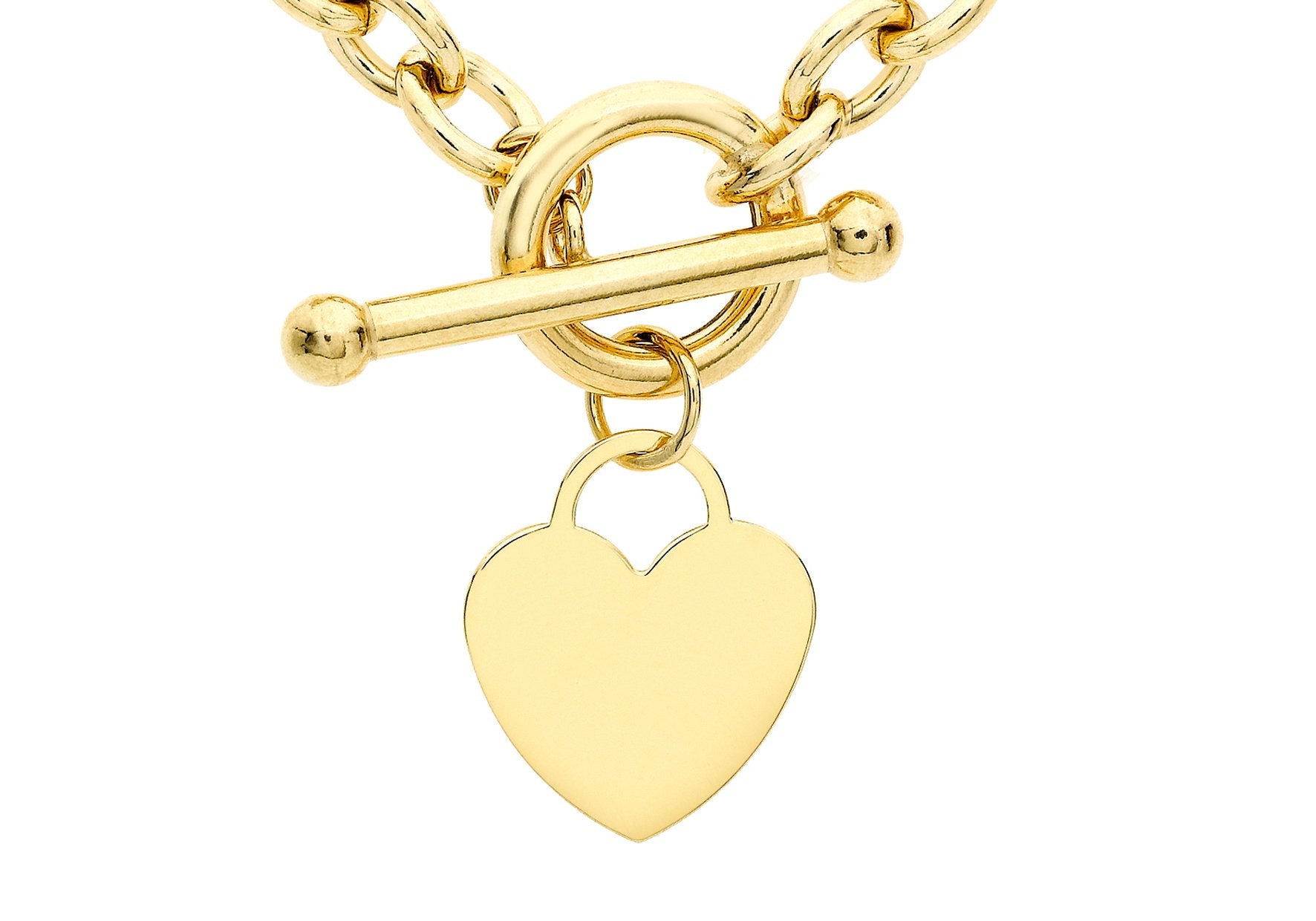 9ct Yellow Gold Heart Tag T-Bar Oval Belcher Chain Necklace