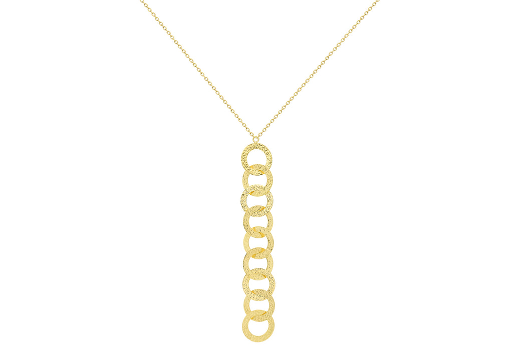 9ct Yellow Gold Hammered Rings Drop Y-Shaped Necklace  43m/17"9