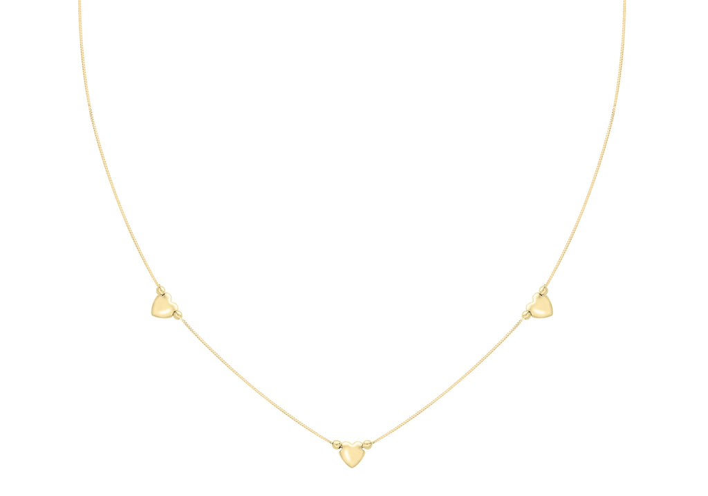 9ct Yellow Gold Triple Heart Charm Box Chain Necklace