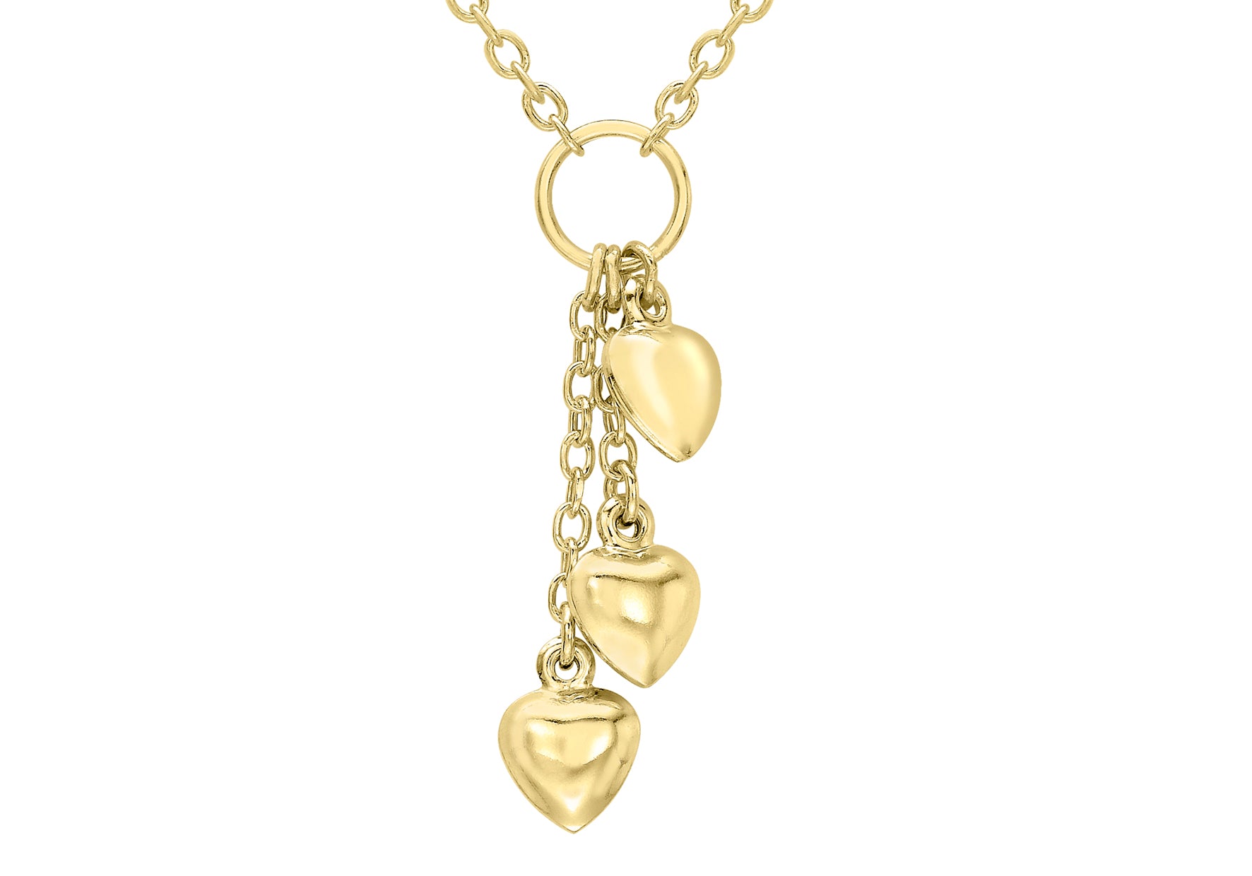 9ct Yellow Gold Triple-Heart Drop Necklet 43m/17"9