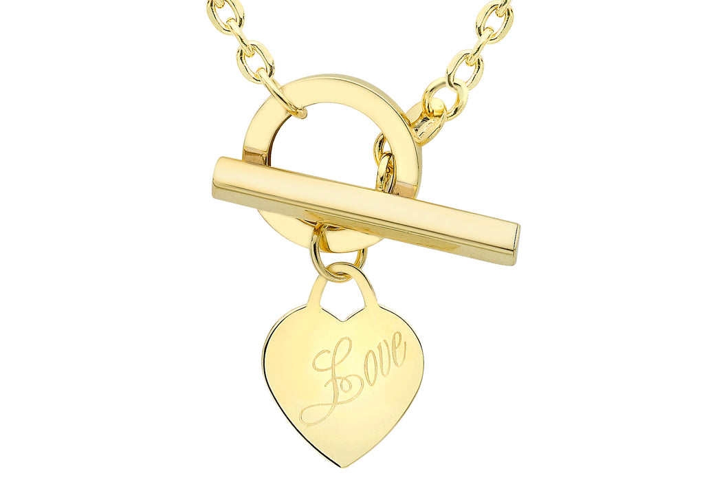 9ct Yellow Gold Heart Tag T-Bar 'Love' Necklace  46m/18"9