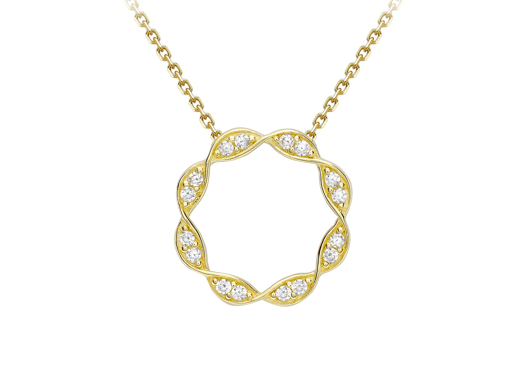 9ct Yellow Gold White Zirconia Ring Twist Trace Chain Necklace