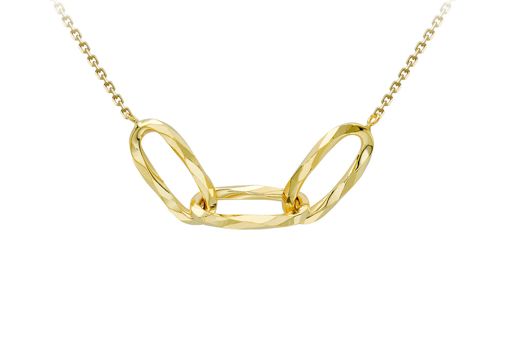 9ct Yellow Gold Diamond Cut Oval Triple-Links Necklace