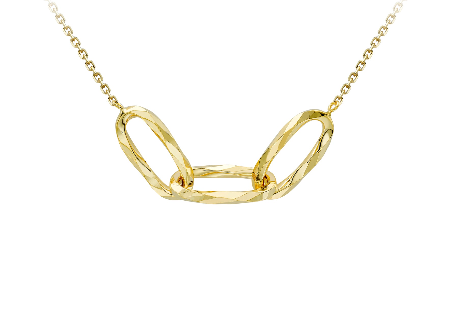 9ct Yellow Gold Diamond Cut Oval Triple-Links Necklace
