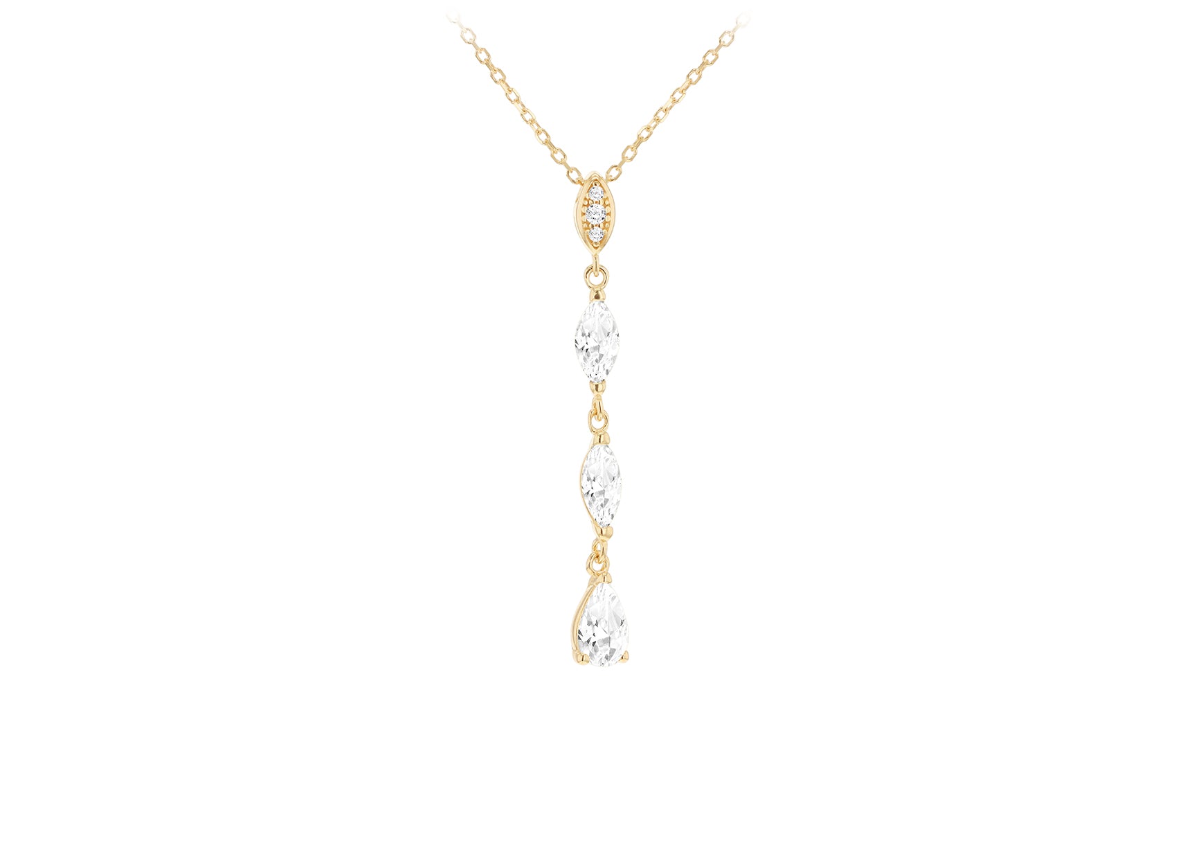 9ct Yellow Gold White Zirconia Marquise Drop Necklace
