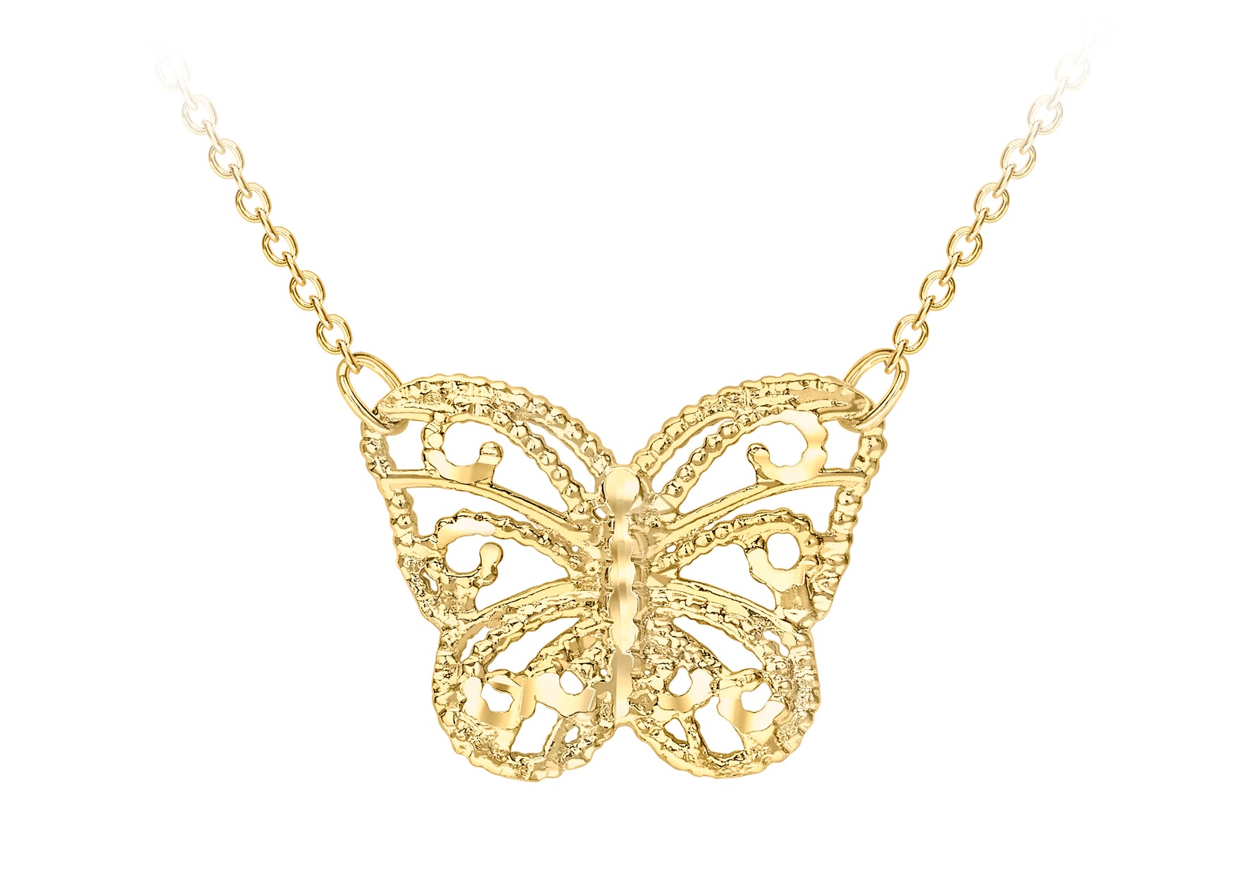 9ct Yellow Gold Diamond Cut Butterfly Adjustable Necklace  