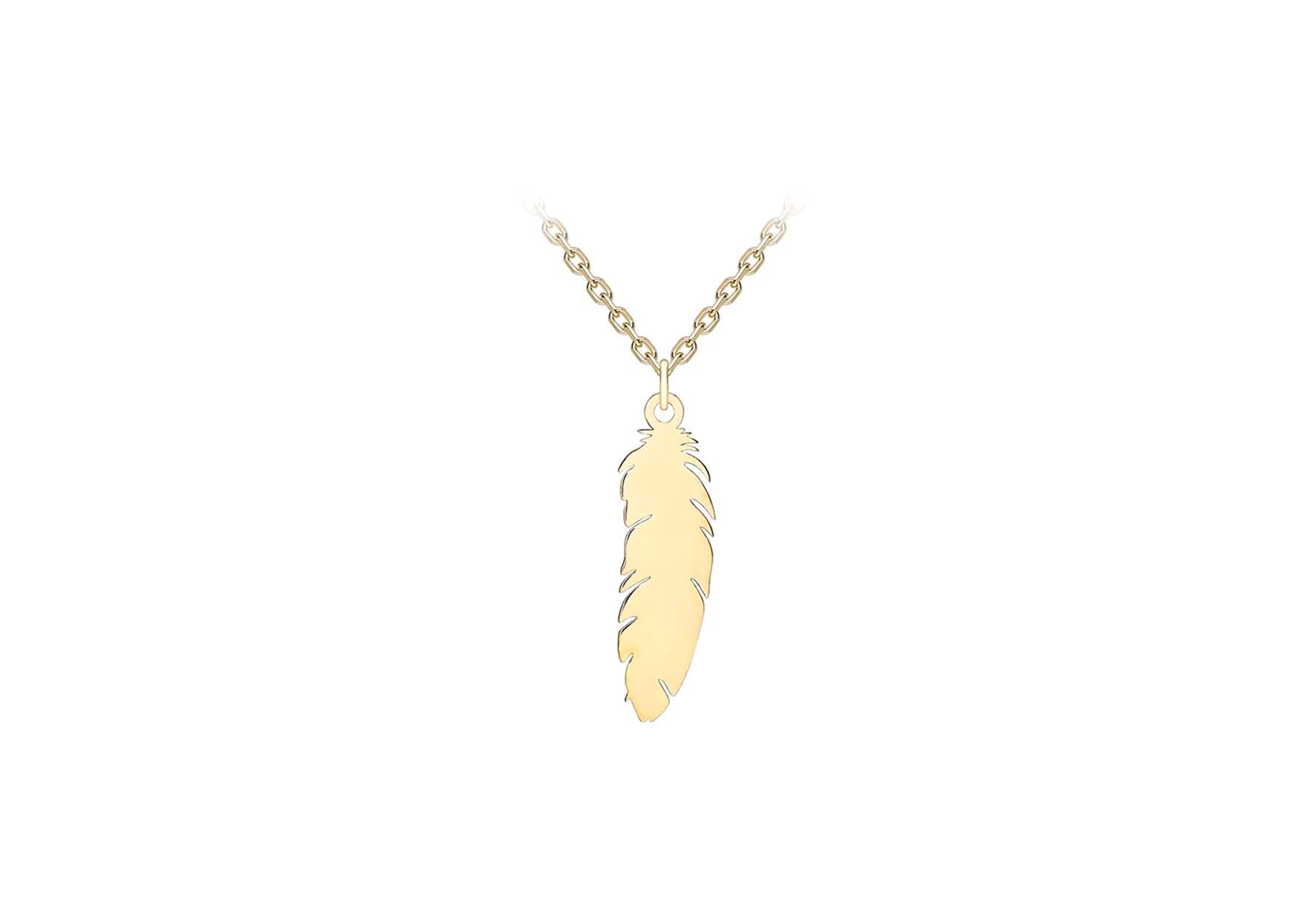 9ct Yellow Gold 15mm x 4mm Feather Necklace  41m/16"-46m/18"9
