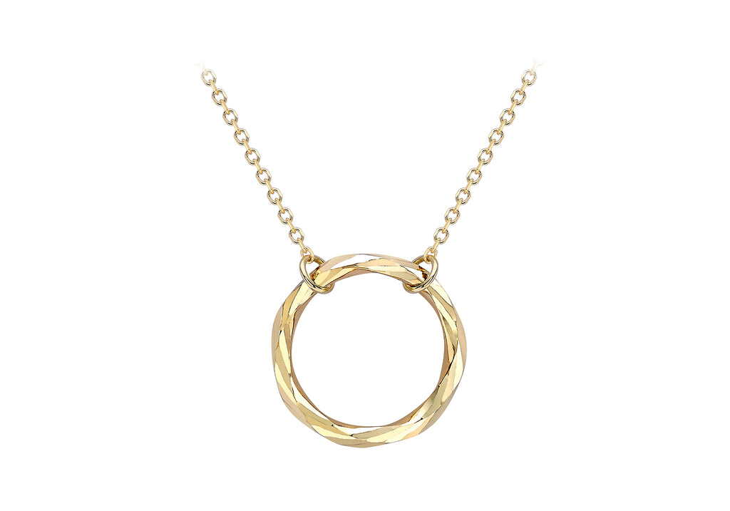 9ct Yellow Gold 17.8mm Diamond Cut Ring Adjustable Necklace  43m/17"-46m/18"9
