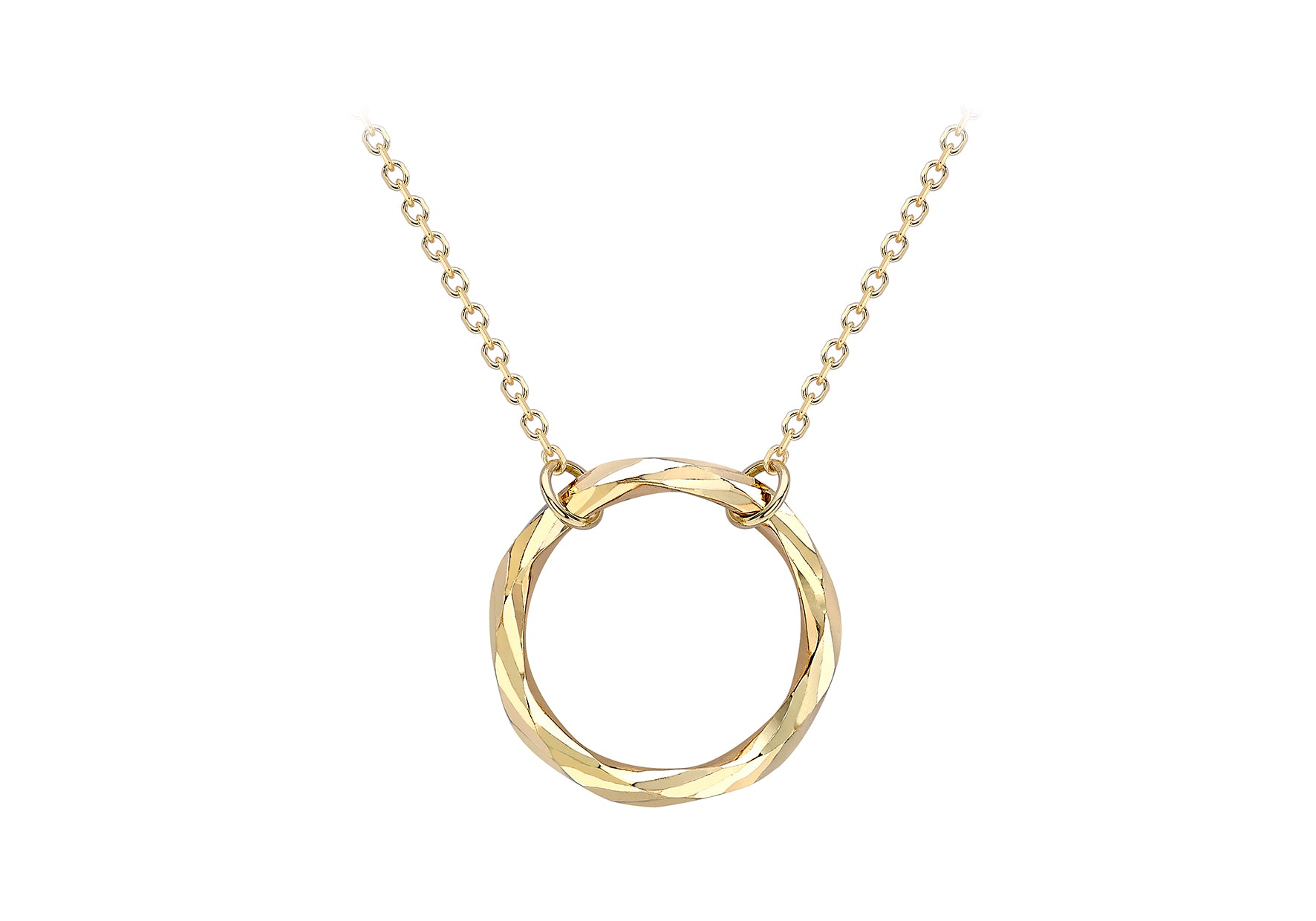 9ct Yellow Gold 17.8mm Diamond Cut Ring Adjustable Necklace  43m/17"-46m/18"9
