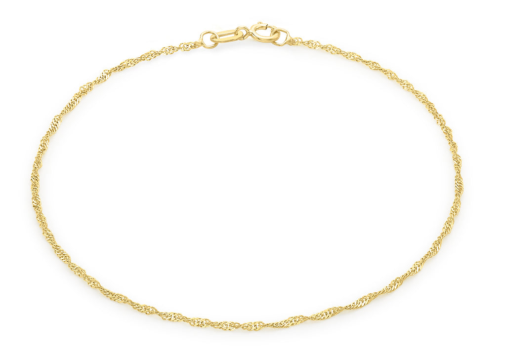 9ct Yellow Gold 20 Twist Curb Chain Anklet 23m/9"9