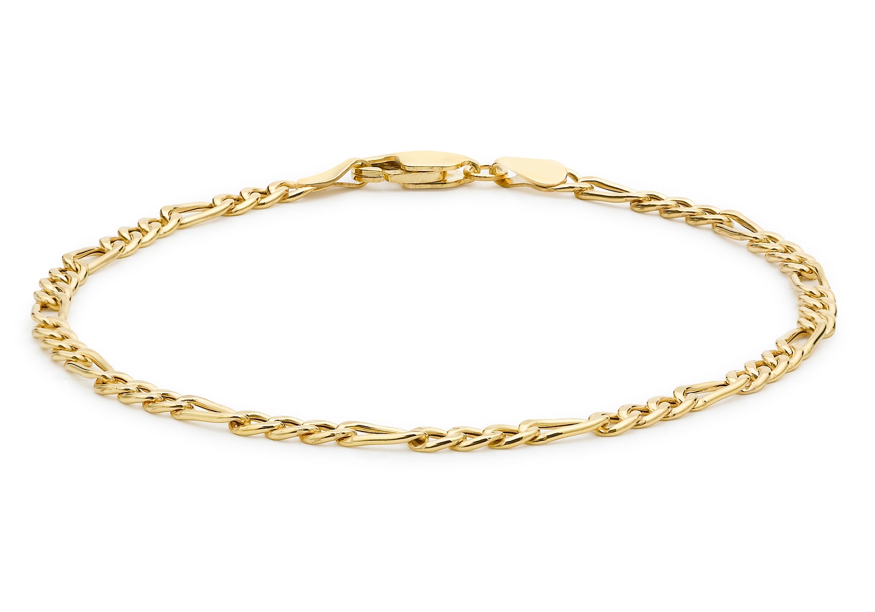 9ct Yellow Gold 3mm Hollow Diamond Cut Figaro Bracelet 21m/8.25"9