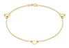 9ct Yellow Gold 3 Heart Charm Box Chain Bracelet 18m/7"9