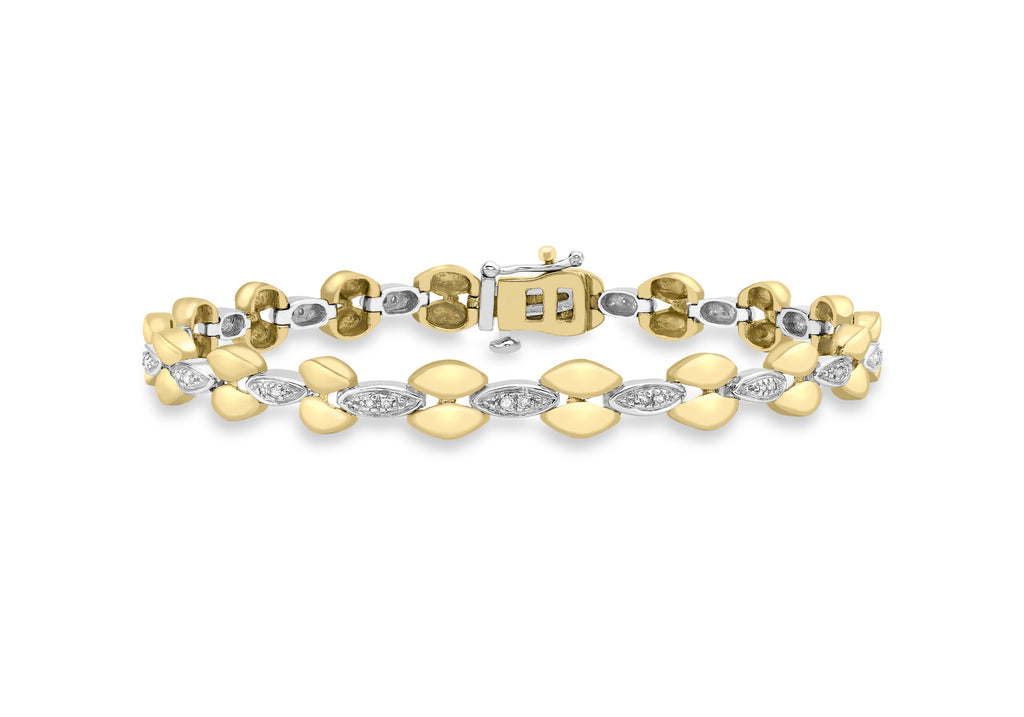 9ct 2-Colour Gold 0.20t Diamond Link Bracelet 18.5m/7.25"9
