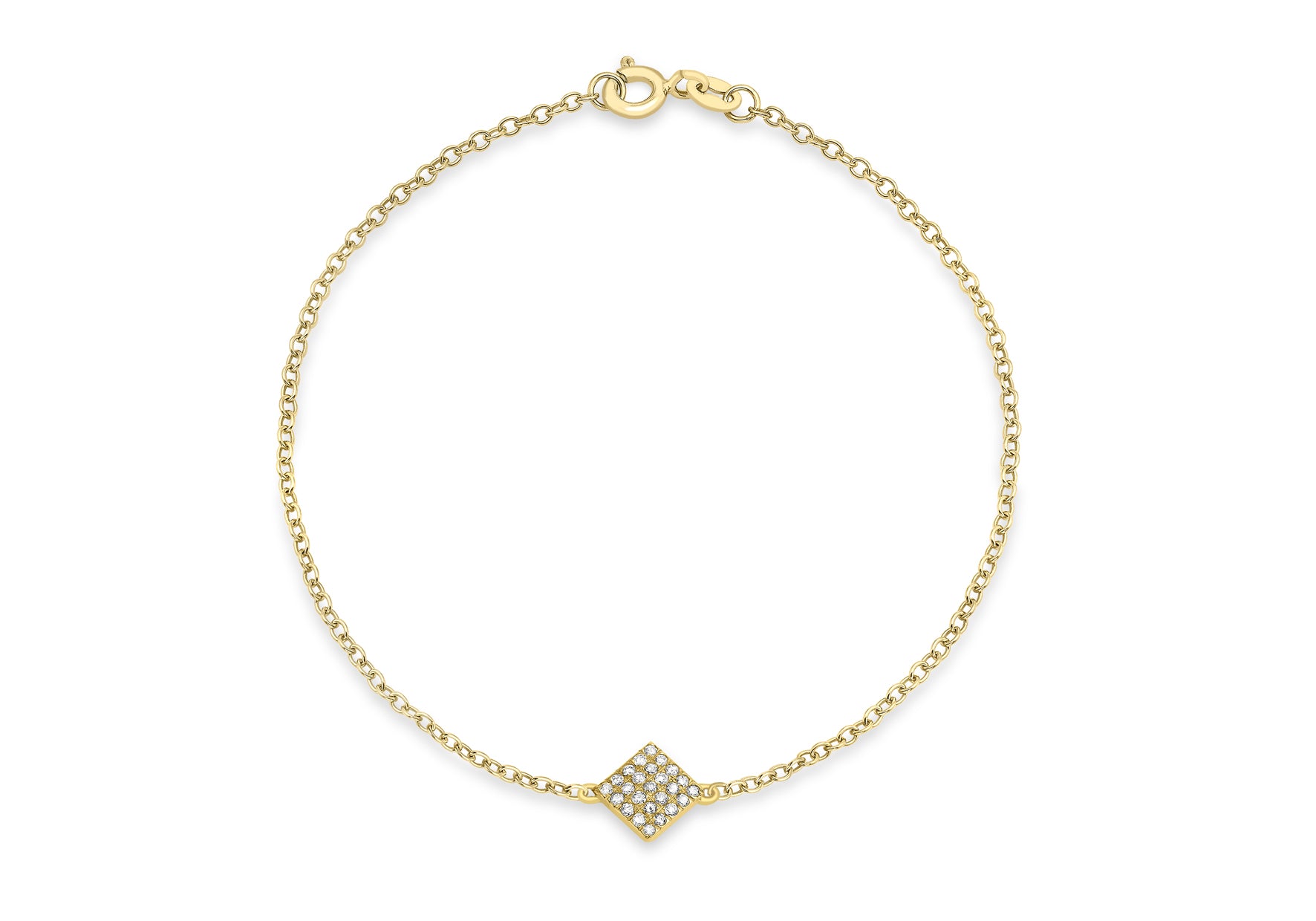 9ct Yellow Gold 0.12t Pave Set Diamond Square Charm Bracelet 18m/7"9