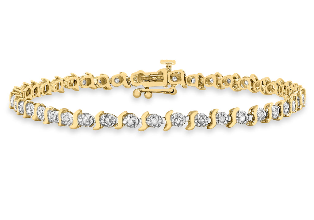 9ct Yellow Gold 0.50ct Diamond Wave-Link Bracelet 19m/7.5"9