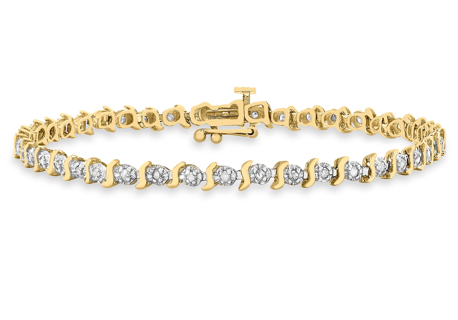 9ct Yellow Gold 0.50ct Diamond Wave-Link Bracelet 19m/7.5"9