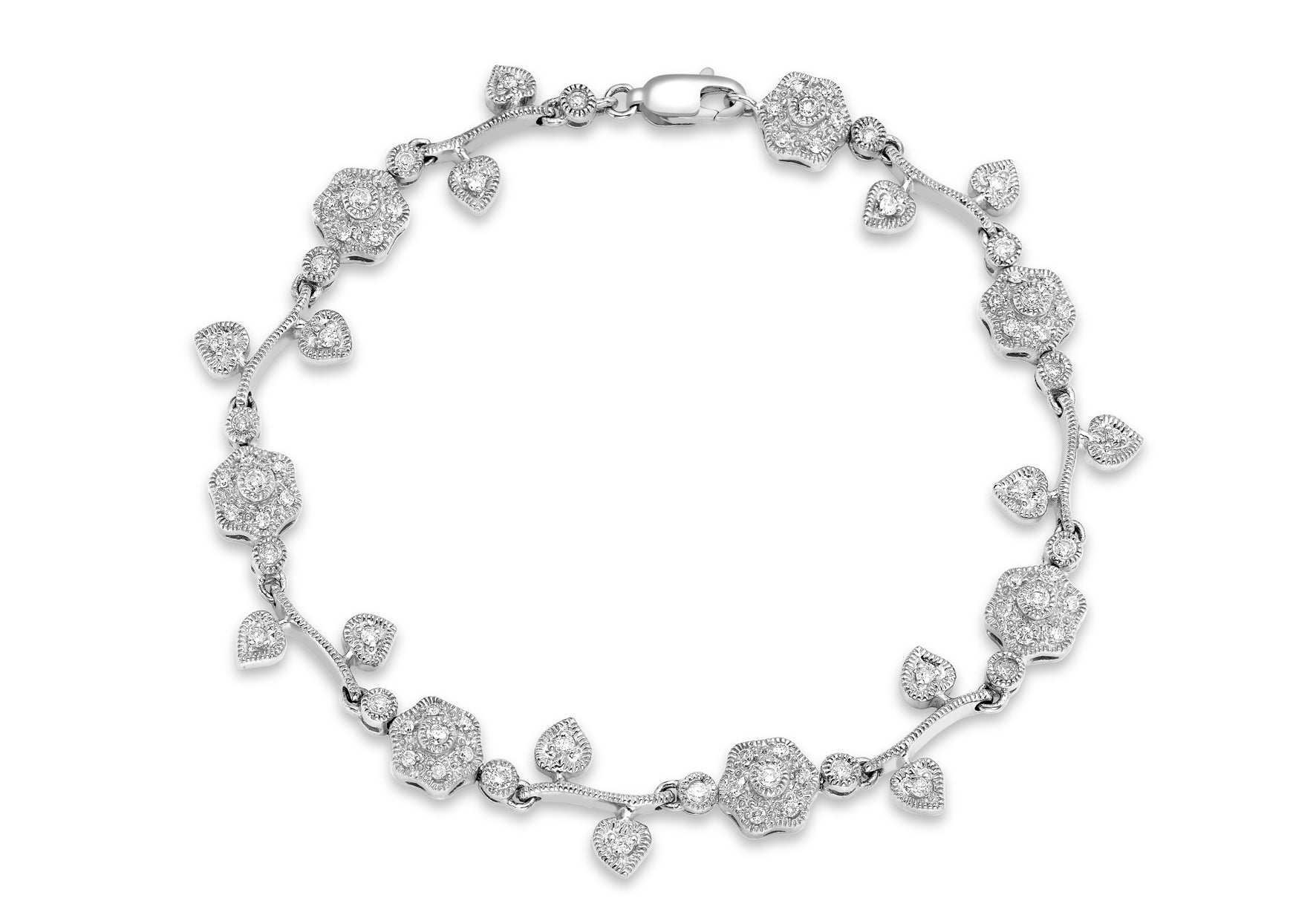 9ct Two-Tone Gold 1.00ct Diamond Flower & Leaf Bracelet