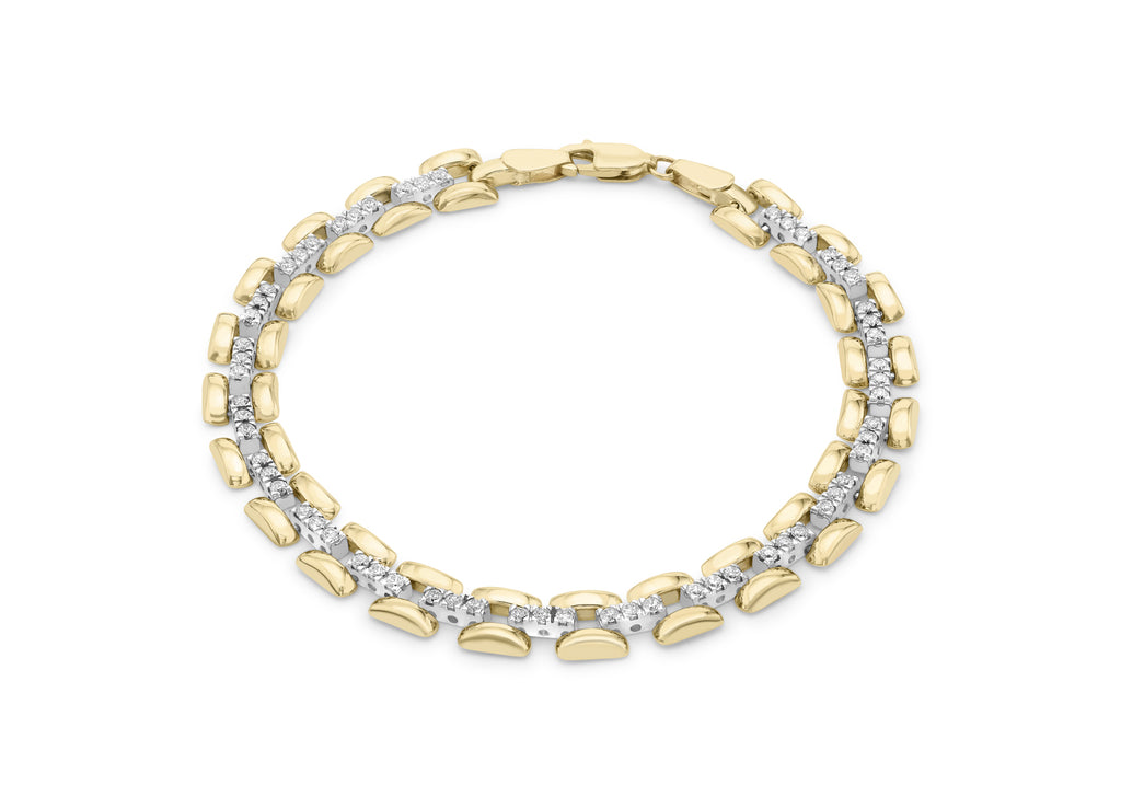 9ct Two-Tone Gold White Zirconia Panther Bracelet