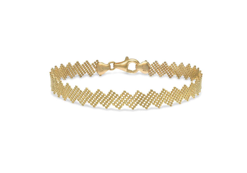 9ct Yellow Gold Diamond Cut Ball Zigzag Bracelet 19m/7.5"9