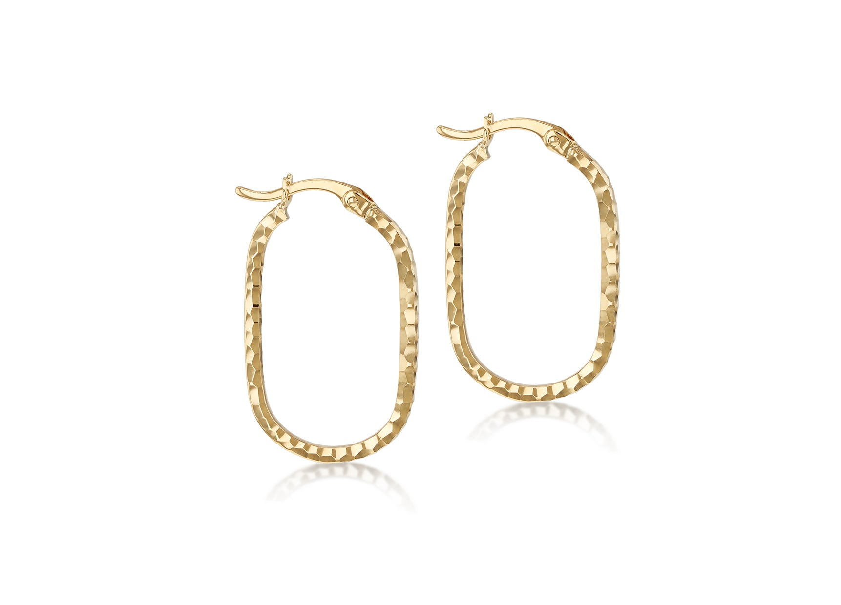 9ct Yellow Gold Diamond Cut Oblong Hoop Earrings