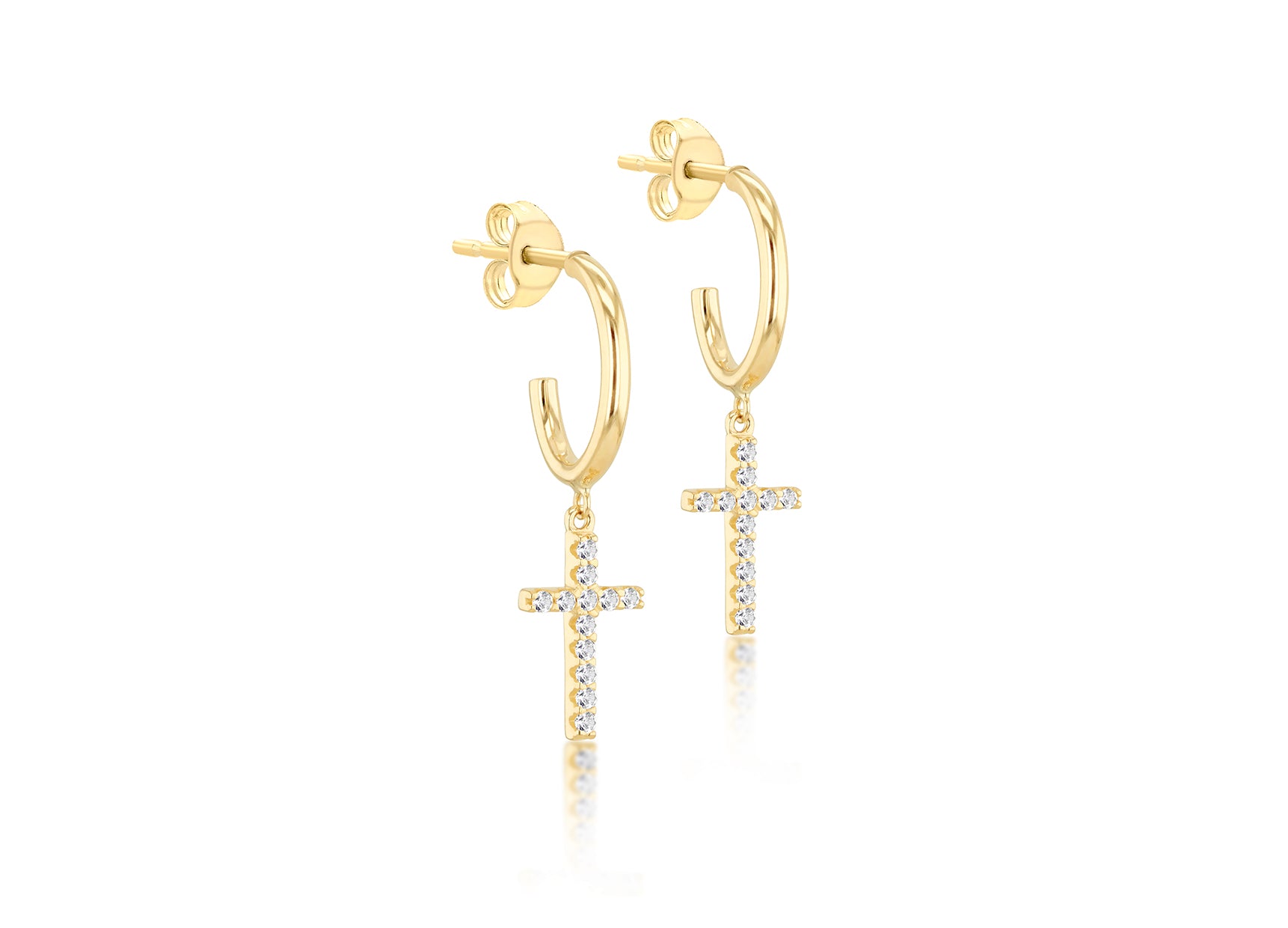 9ct Yellow Gold White Zirconia Cross Drop Earrings
