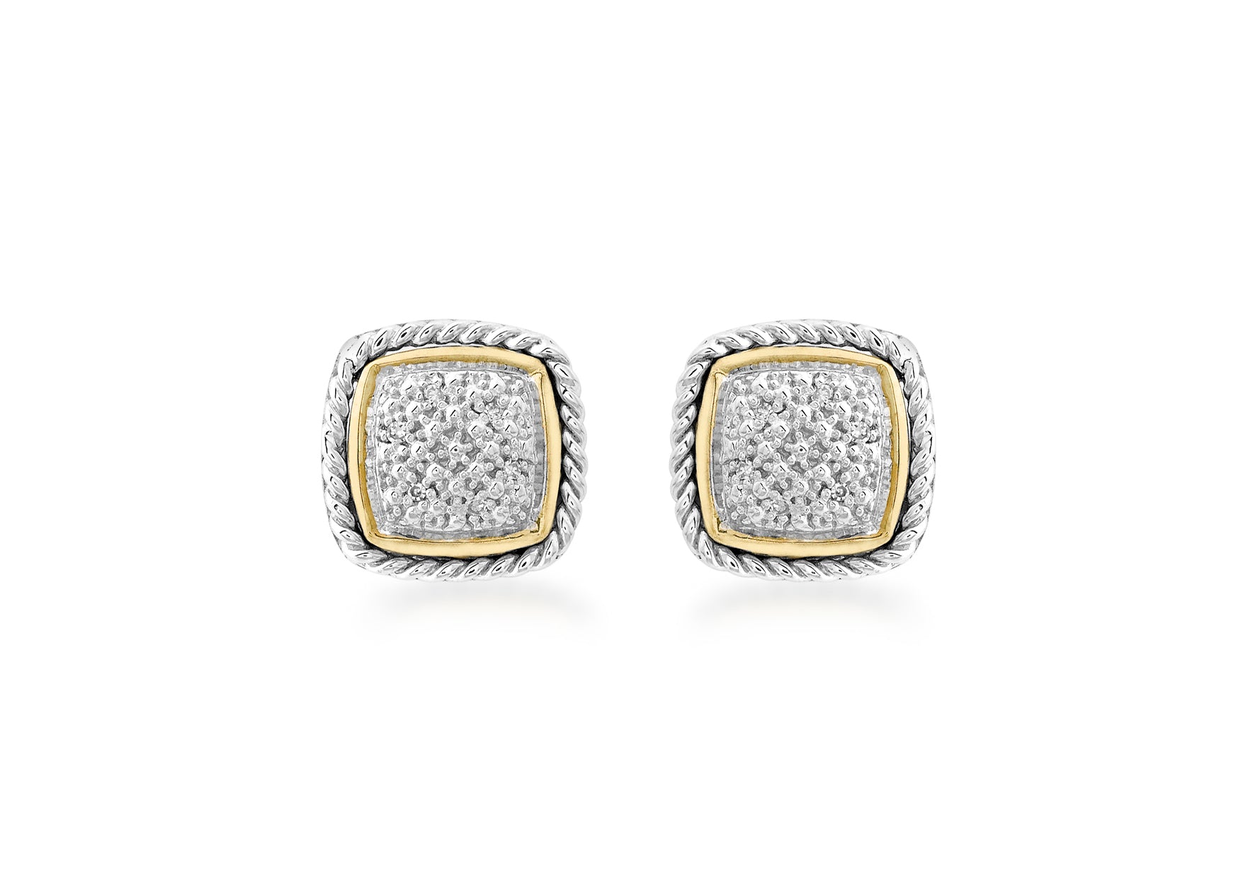 9ct 2-Colour Gold 0.04t Diamond Pave Set Stud Earrings