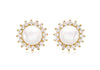 9ct Yellow Gold 12mm Pearl and Zirconia  Cluster Stud Earrings