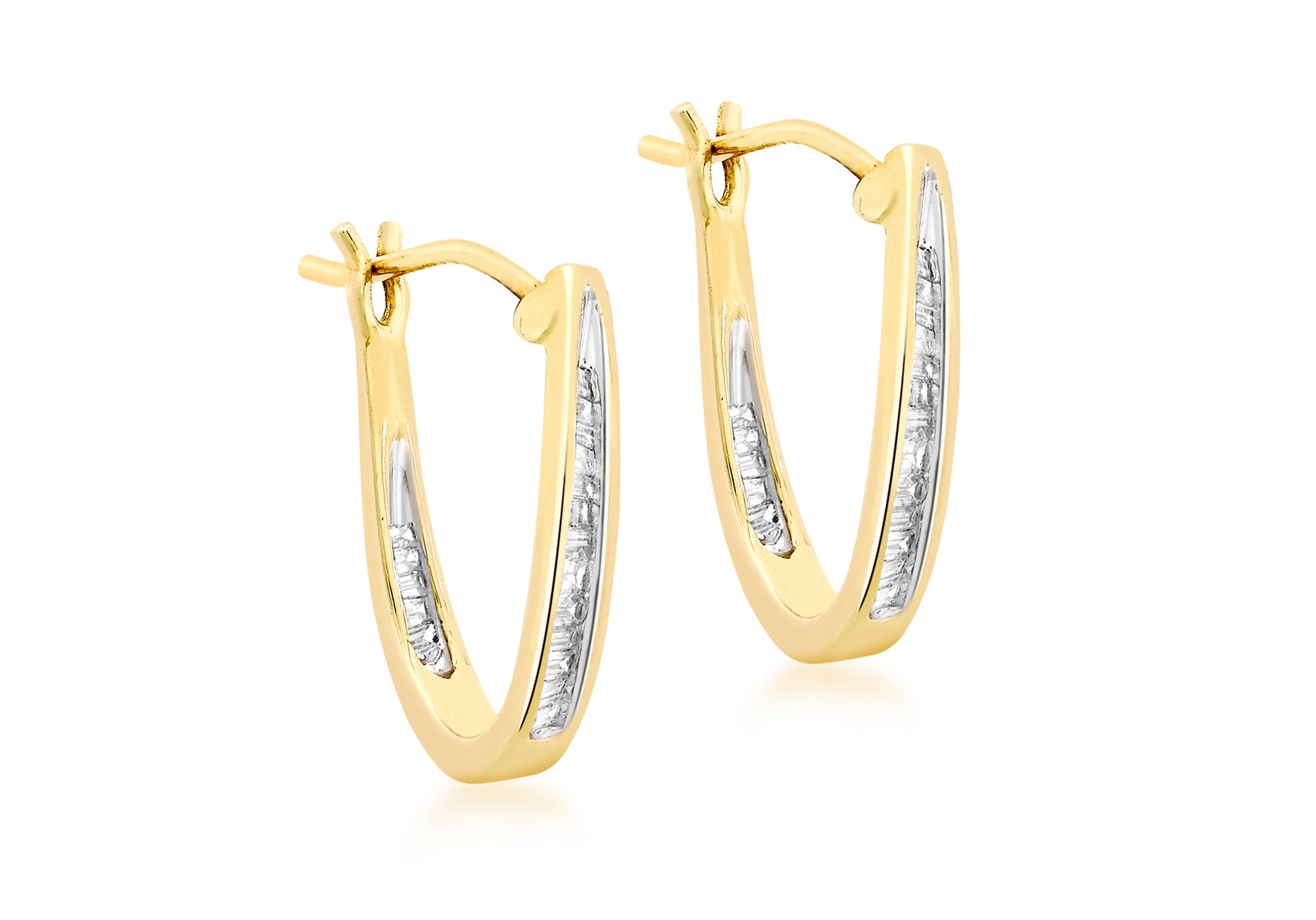 9ct Yellow Gold 0.25t Diamond V-Shaped 17mm Creole Earrings