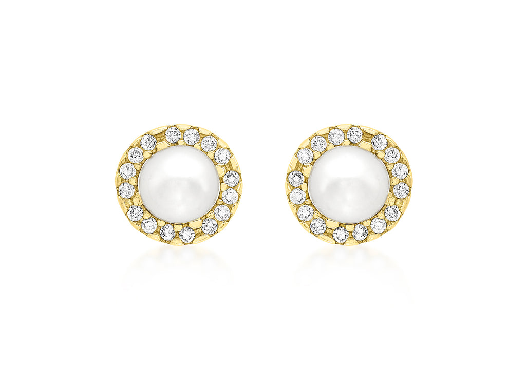 9ct Yellow Gold 8mm Zirconia  and Pearl Stud Earrings