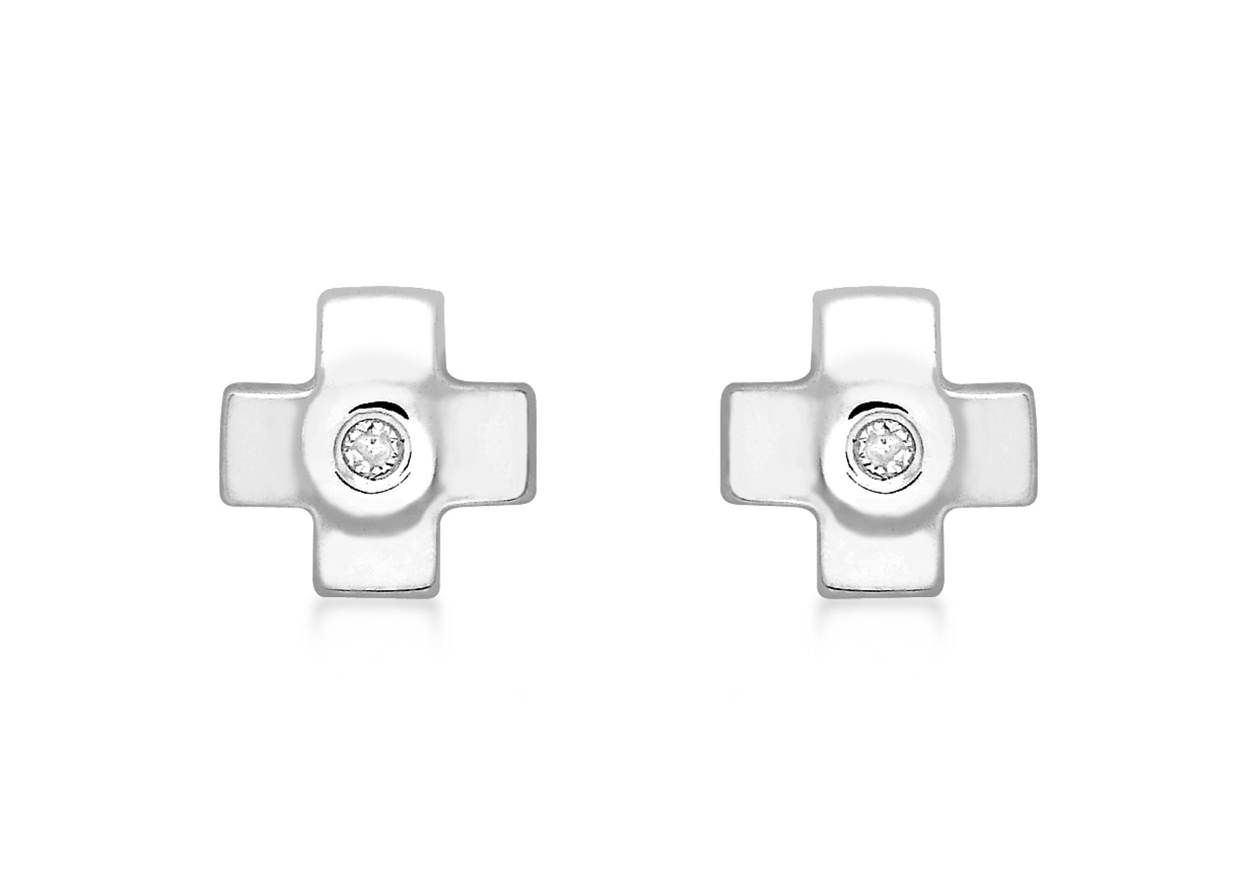 9ct White Gold 0.019ct Diamond Small Cross Stud Earrings