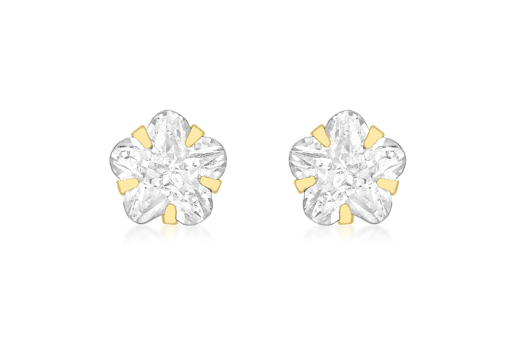 9ct Yellow Gold Zirconia  5mm x 5mm Flower Stud Earrings