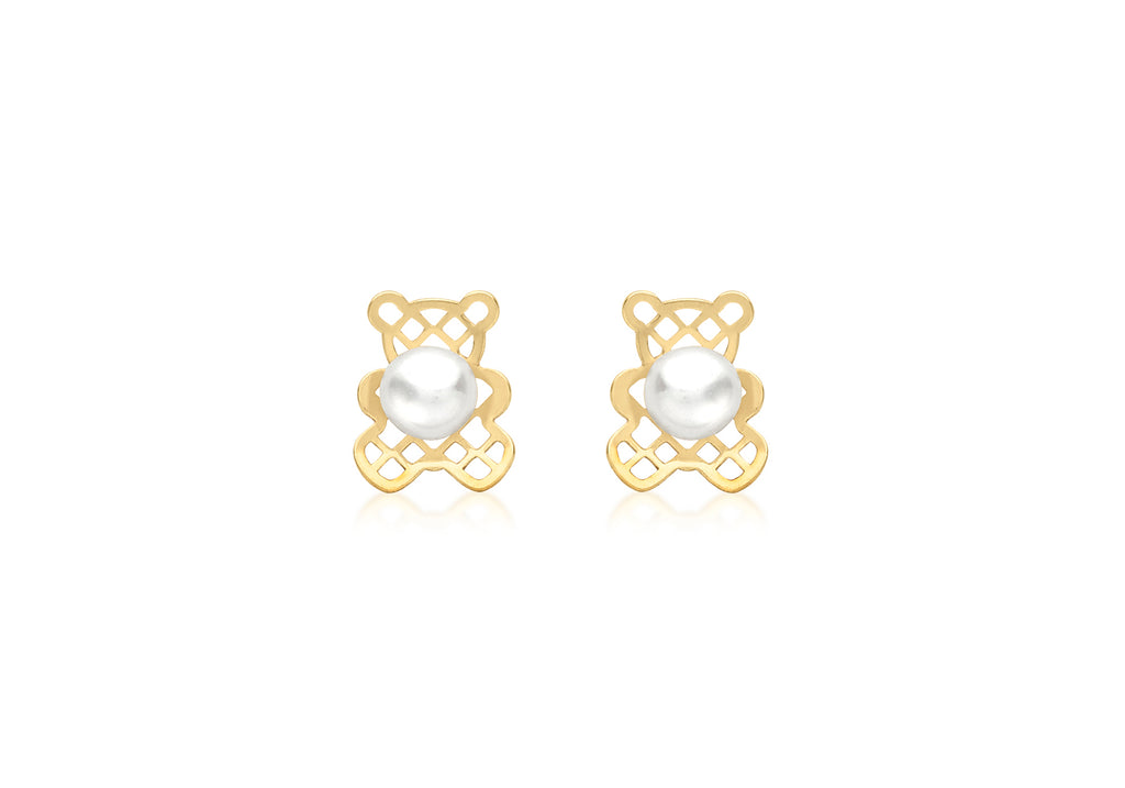 9ct Yellow Gold Fresh Water Pearl Teddy Stud Earrings