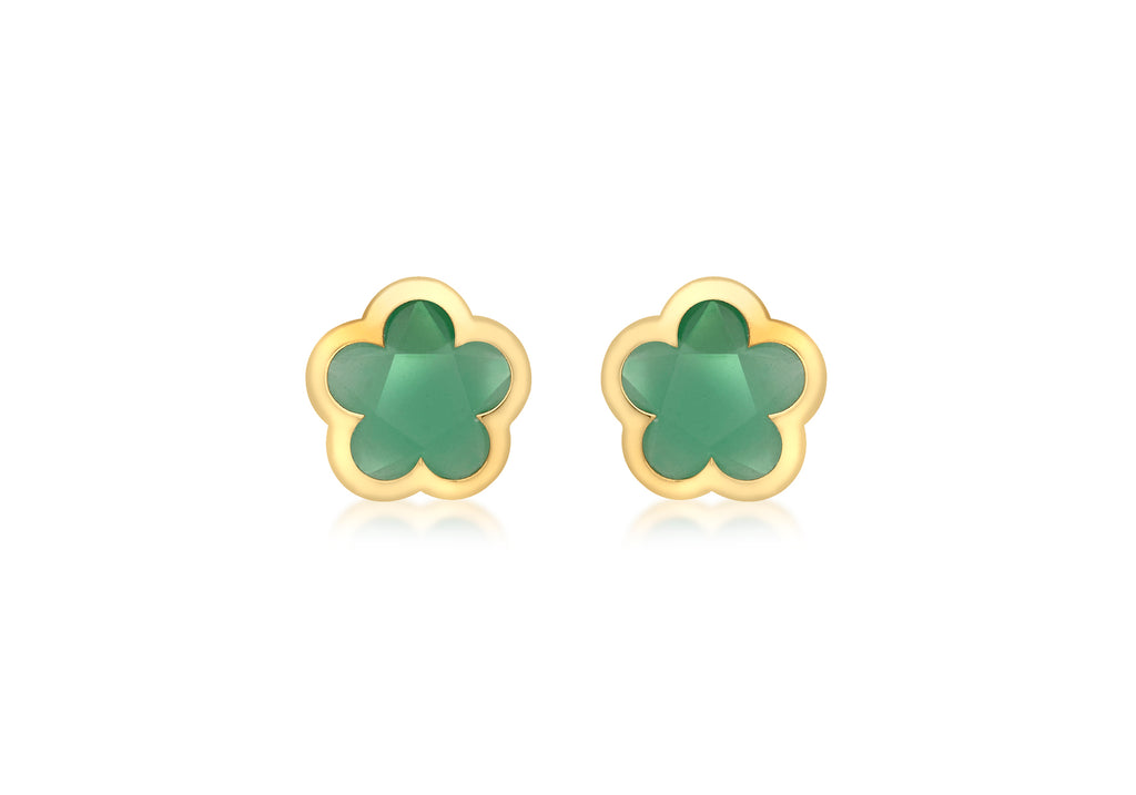 9ct Yellow Gold Green Crystal 12mm x 12mm Flower Stud Earrings