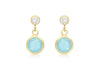 9ct Yellow Gold Zirconia  and Aqua Crystal Drop Earrings