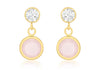 9ct Yellow Gold Zirconia  and Pink Crystal 7mm x 14mm Drop Earrings