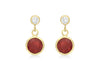 9ct Yellow Gold Red Crystal and Zirconia  Drop Earrings